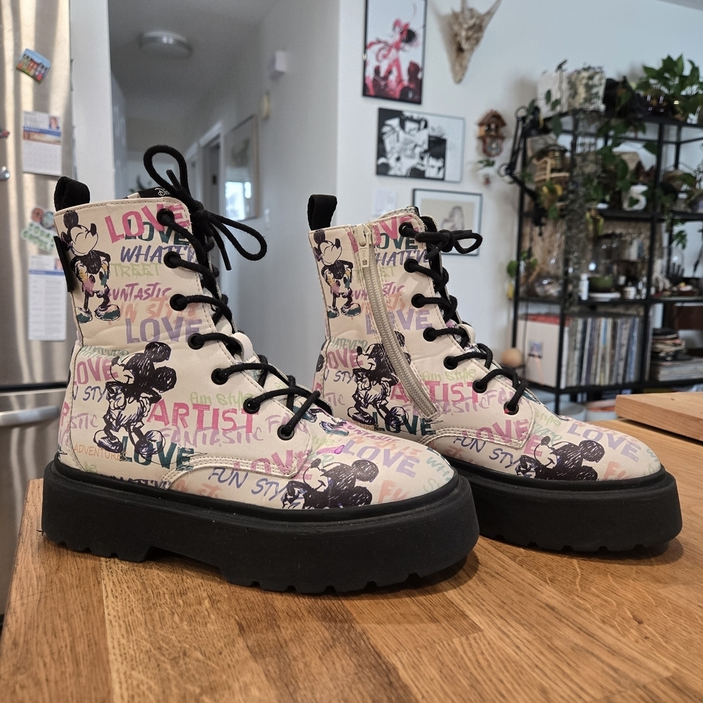 Zara X Disney's 100th Anniverary  Mickey Mouse Women's Combat Platform Boots